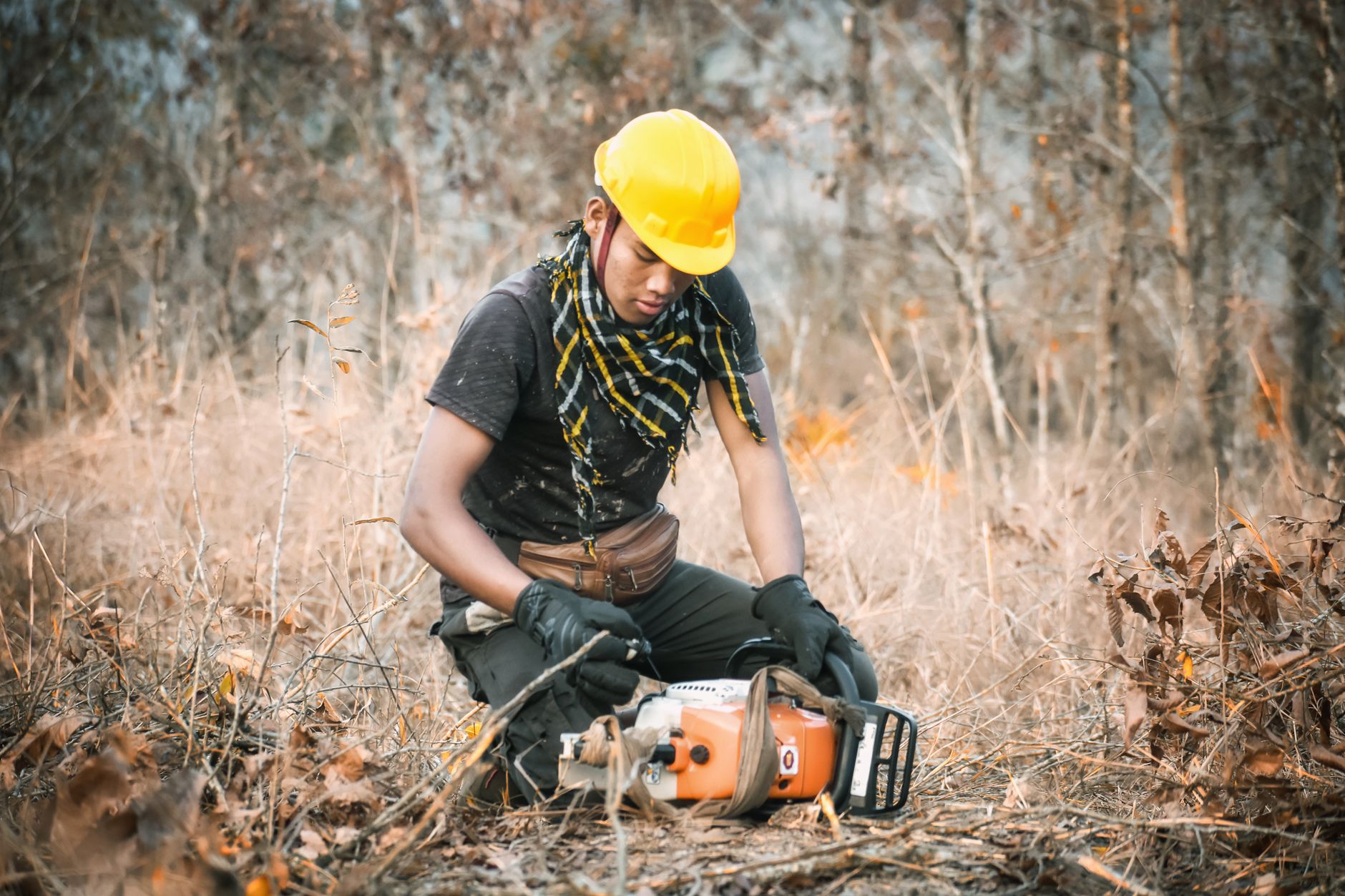Wildfire fuel reduction and defensible space work in a North Idaho forest